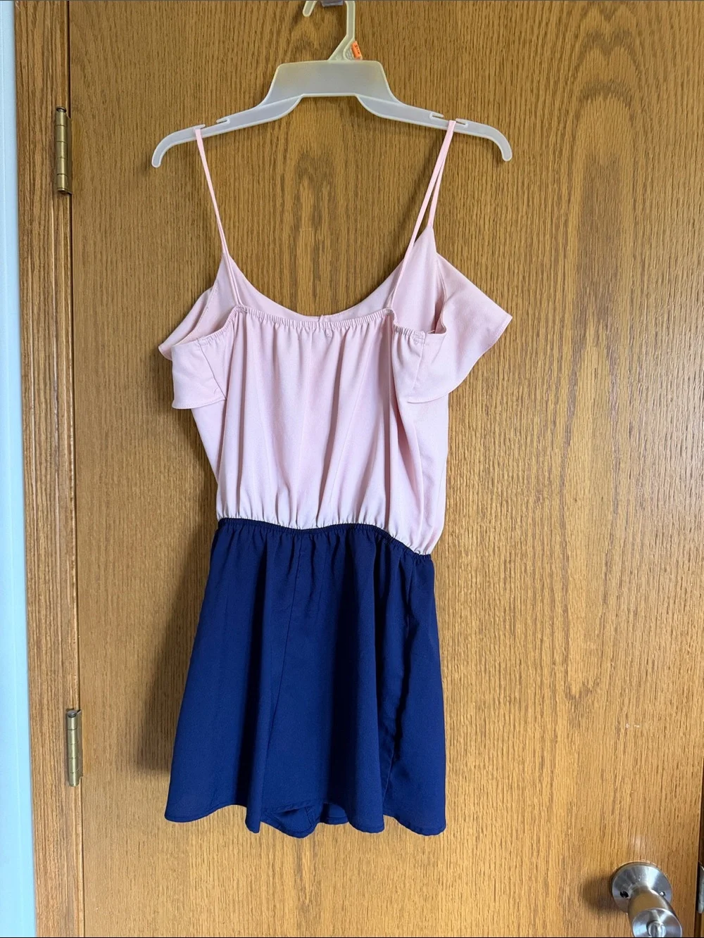 Charlotte Russe Pink and Navy Ruffle Romper